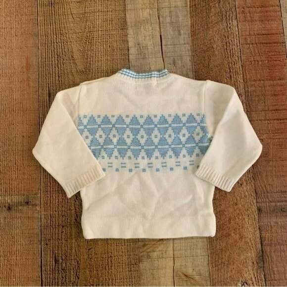 Cradle knit boys vintage crewneck sweater in white and blue -6/12M - Picture 5 of 7